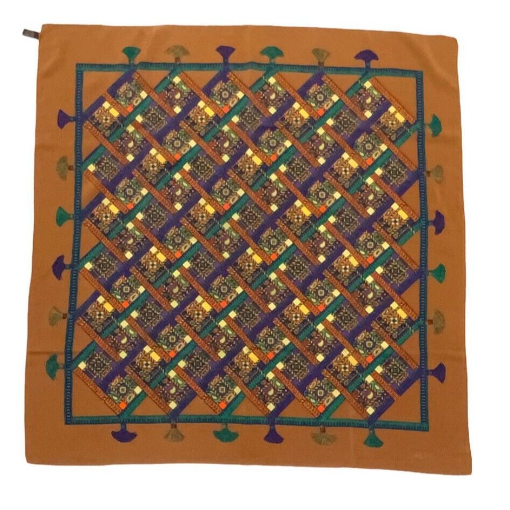 LANCETTI Brown Geometric Silk Scarf ITALY 33”/ 31.5" GC